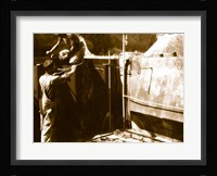 Detail in corner of column form showing vertical and horizontal keys with grout pipe and condulet grout outlets Fine Art Print