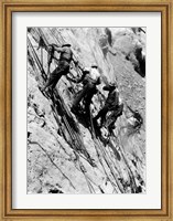 Drillers at work on canyon wall above power plant location Fine Art Print