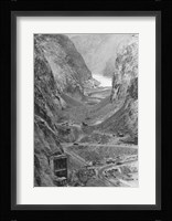 Looking upstream through Black Canyon toward Hoover Dam site showing condition after diversion of Colorado River Framed Print