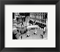 Concrete workers on the Hoover dam Framed Print