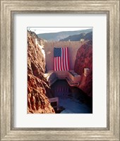 Hoover Dam with large  American flag Fine Art Print