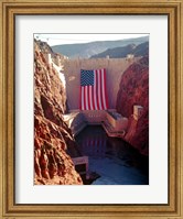 Hoover Dam with large  American flag Fine Art Print