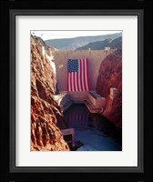 Hoover Dam with large  American flag Framed Print