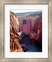 Hoover Dam with large  American flag Fine Art Print