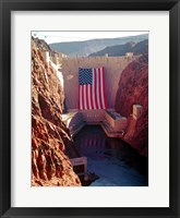 Hoover Dam with large  American flag Framed Print