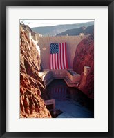Hoover Dam with large  American flag Framed Print