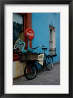 Statues of swans in a basket on a bicycle, Lahinch, Ireland Fine Art Print