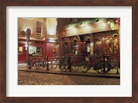 Bicycles parked in front of a restaurant at night, Dublin, Ireland Fine Art Print