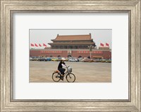 Tourist riding a bicycle at a town square, Tiananmen Gate Of Heavenly Peace, Tiananmen Square, Beijing, China Fine Art Print