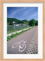 Cycle, Bicycle Path and Two Cyclists, Town View, Beilstein, Mosel Valley, Rhineland, Germany Fine Art Print