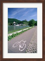 Cycle, Bicycle Path and Two Cyclists, Town View, Beilstein, Mosel Valley, Rhineland, Germany Fine Art Print