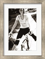 Young woman riding a bicycle - black & white Fine Art Print