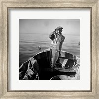 Hauling in a cod aboard a Portuguese fishing dory off Cape Cod, Massachusetts Fine Art Print