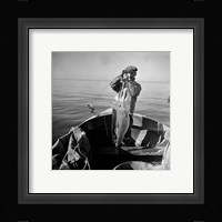 Hauling in a cod aboard a Portuguese fishing dory off Cape Cod, Massachusetts Fine Art Print
