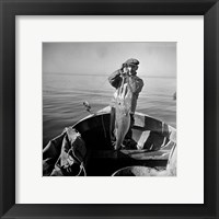 Hauling in a cod aboard a Portuguese fishing dory off Cape Cod, Massachusetts Fine Art Print