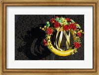 Wreath on the Vietnam Veterans Memorial Wall, Vietnam Veterans Memorial, Washington, D.C., USA Fine Art Print