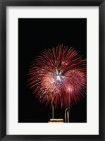Fireworks display at night with a memorial in the background, Lincoln Memorial, Washington DC, USA Framed Print