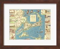 1940 Colonial Craftsman Decorative Map of Cape Cod, Massachusetts Fine Art Print