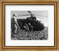 Korea, US Marine Corps, soldiers exiting military helicopter Fine Art Print