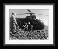 Korea, US Marine Corps, soldiers exiting military helicopter Fine Art Print