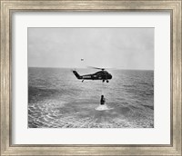 Marine helicopter lifting the astronaut spacecraft out of the Ocean Fine Art Print