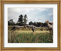 Side profile of two pachycephalosaurus fighting in a forest Fine Art Print