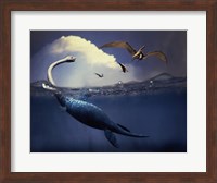 Plesiosaurus and Flying Pteranodons Fine Art Print