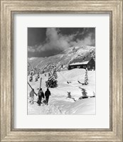 USA, Washington state, three people carrying their skis Fine Art Print