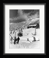 USA, Washington state, three people carrying their skis Fine Art Print