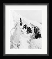 Group of men and women climbing Paradise Glacier in Mt. Rainier National Park, Washington Framed Print