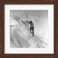 Washington - Mount Rainier Guide cutting steps on ice slope near summit Fine Art Print