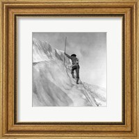 Washington - Mount Rainier Guide cutting steps on ice slope near summit Fine Art Print