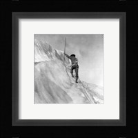 Washington - Mount Rainier Guide cutting steps on ice slope near summit Fine Art Print