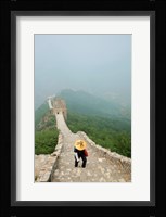 Tourist climbing up steps on a wall, Great Wall of China, Beijing, China Fine Art Print