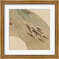Fan-shaped drawing of fish swimming upstream Fine Art Print