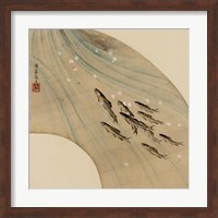 Fan-shaped drawing of fish swimming upstream Fine Art Print