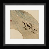Fan-shaped drawing of fish swimming upstream Fine Art Print
