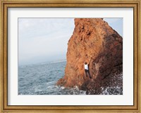 Deep Water Solo on a small rock at Point de l'Aiguille Fine Art Print