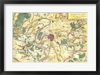 1780 Bonne Map of the Environs of Paris, France Framed Print