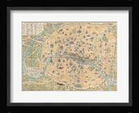 1890 Guilmin Map of Paris, France with Monuments Fine Art Print