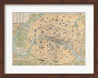 1890 Guilmin Map of Paris, France with Monuments Fine Art Print