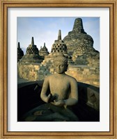 Buddha statue in front of a temple, Borobudur Temple, Java, Indonesia Fine Art Print