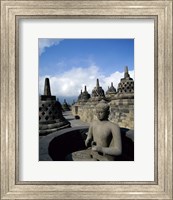 Buddha statue in front of a temple, Borobudur Temple, Java, Indonesia Fine Art Print