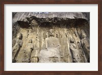 Buddha Statue Carved on a wall, Longmen Caves,  ground view in China Fine Art Print