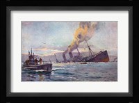 U-boat Sinking a Troop Transport Ship Framed Print