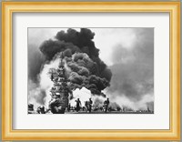 USS Bunker Hill Hit by Two Kamikazes Fine Art Print