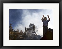 A New York City Fireman Calls for 10 More Rescue Workers, World Trade Center Framed Print