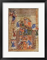 Illustration to the Old English Illustrated Hexateuch showing the construction of the Tower of Babel. Fine Art Print
