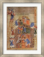 Illustration to the Old English Illustrated Hexateuch showing the construction of the Tower of Babel. Fine Art Print