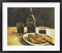 Still Life with Bottle, Two Glasses, Cheese and Bread Fine Art Print